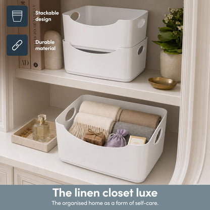KEPLIN 6 Pack Plastic Storage Baskets with Handles, BPA-Free Dishwasher Safe Organiser Boxes for Kitchen, Bathroom, Pantry, Shelves & Drawers