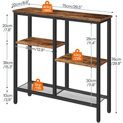 HOOBRO Console Table, Narrow Console Table, Slim Sofa Table with 4-Tier Storage Shelves, Industrial Hallway Table with Metal Mesh Shelf, for Hallway,