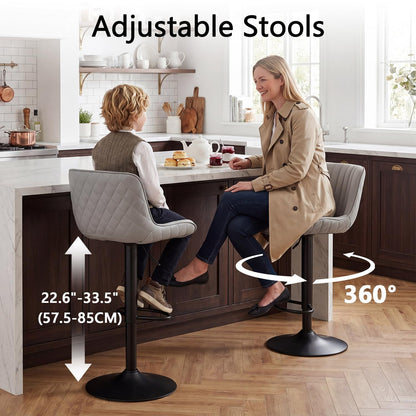 YOUNUOKE Bar Stools Set of 2 Gray Counter Height Bar Chairs