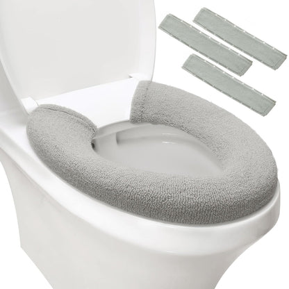 Bathroom Soft Thicker Warmer Stretchable Washable Cloth Toilet Seat Cover Pads (Gray/3pcs)