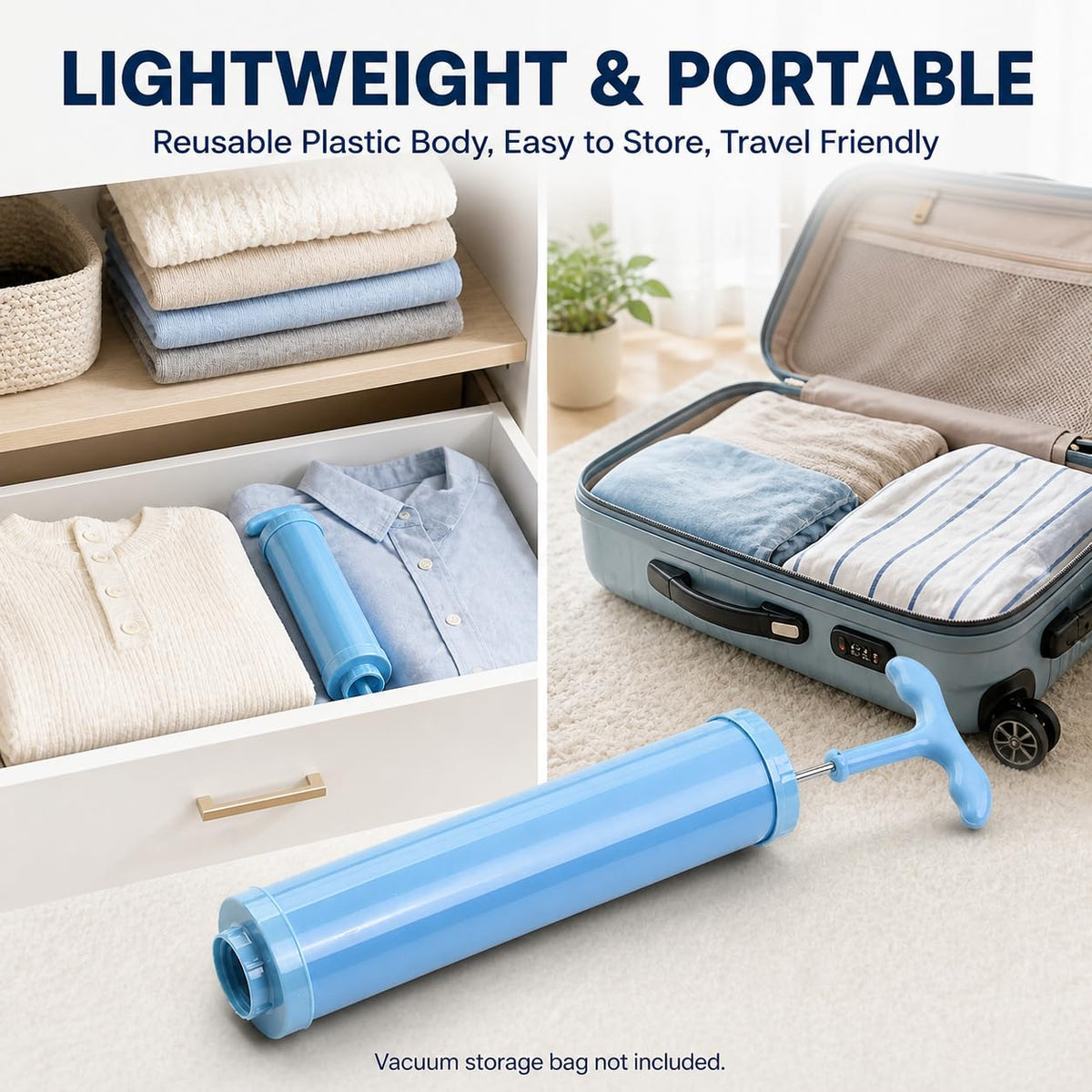 Vacuum Bag Pump Plastic Hand Air Pump Manual Compression Bag Suction Air Extractor Compressed Space Saving Clothes Storage Pipe Suction Tube Portable