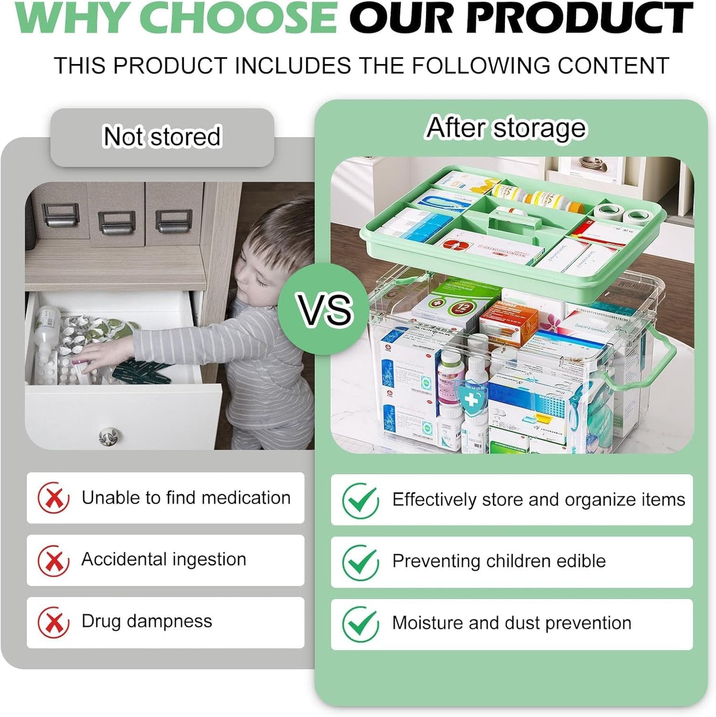 AouiSton Medicine Storage Box, 2 Layer First Aid Box Case Plastic Medicine Box Large Capacity Medical Box Storage Box Household Medicine Cabinet