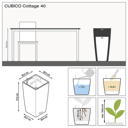 Lechuza Self Watering Plant Pots CUBICO Cottage 40 Large Rattan Look Plastic Outdoor Indoor Planter with Drainage Hole H75 L40 W40 cm Mocha