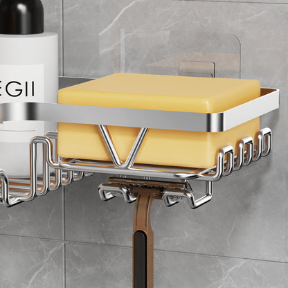 KEGII Corner Shower Caddy Silver - Shower Organiser Set with 2 Corner Shelf, Soap Holder and Toothbrush Holder, Stainless Steel, No Drilling
