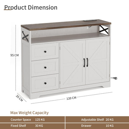 BonVache Sideboard Cabinet,Wooden Sideboard with Adjustable Shelf,3 Drawers and Open Shelf,Storage Cabinet for Living Room,Kitchen Storage Unit for