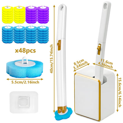 Disposable Toilet Brush 2 Pack Toilet Brush Disposable with 48 Toilet Cleaning Pads, Extended Holder Set