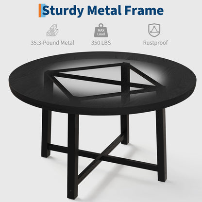 47 in Round Dining Table, Industrial Dinner Table for 4 to 6, Wooden Kitchen Table with Sturdy Metal Frame & Rustic Light Oak Finish
