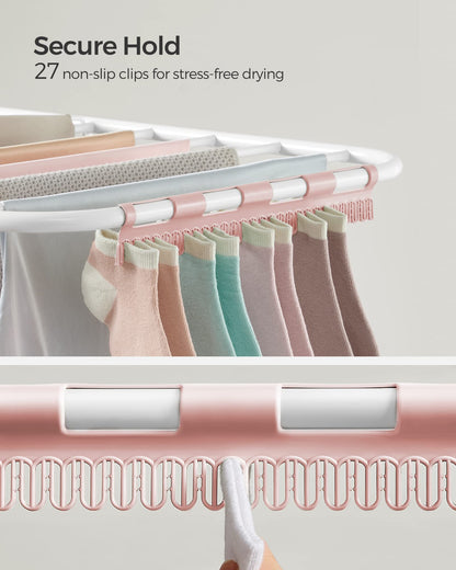 SONGMICS Clothes Airer, Foldable Clothes Drying Rack, Clothes Horse with Height-Adjustable Wings, Free-Standing Laundry Drying Rack, Indoor and