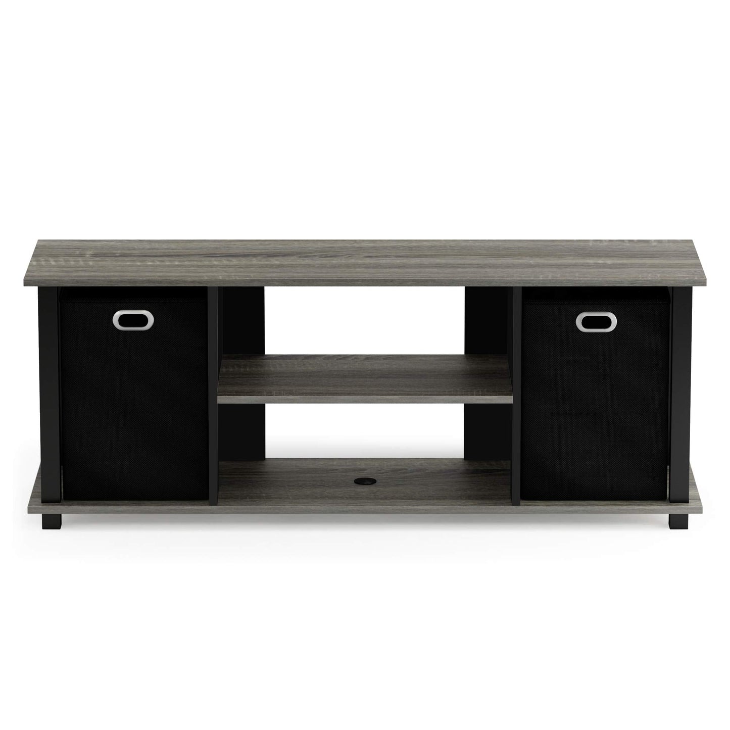Furinno TV Entertainment Center, Wood, French Oak Grey/Black/Black, one size