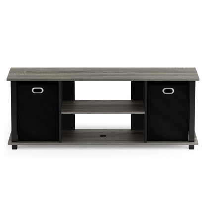 Furinno TV Entertainment Center, Wood, French Oak Grey/Black/Black, one size