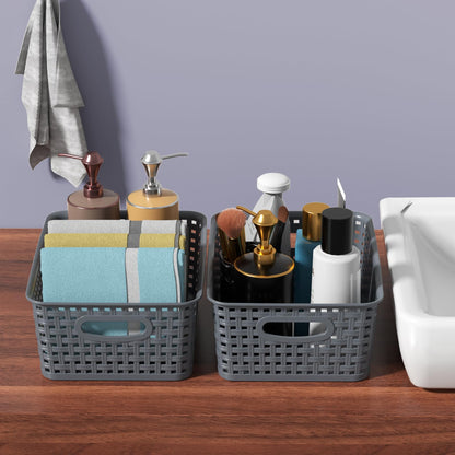 Qshape Kitchen Plastic Weave Storage Baskets, 6 Packs