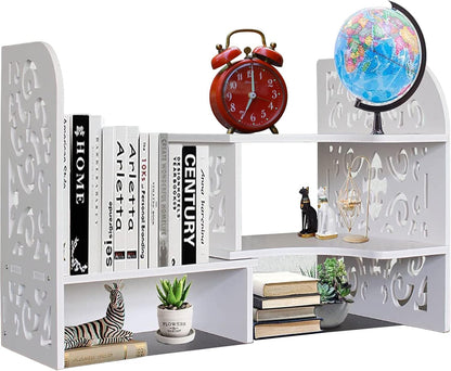 DoToGo Desk Shelf Organizer, Deskop Bookshelf for Small Space Adjustable Expendable for Office, Home, Kitchen (white-wanqu-lk)