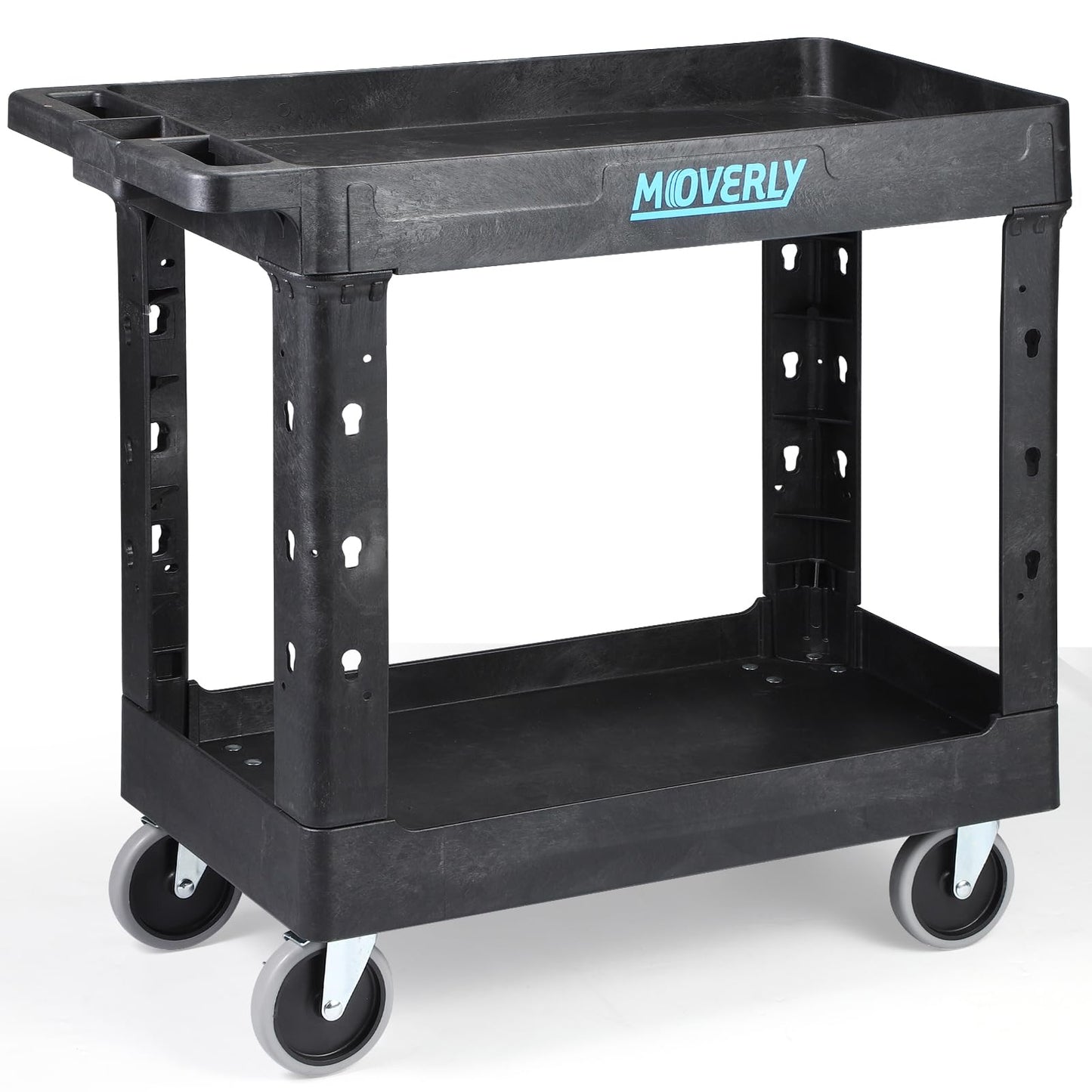Heavy Duty Plastic Utility Cart, 34 x 17 Inch, 2-Tier Service Cart with Deep Shelves, Full Swivel Wheels, 550 lbs Capacity – Rolling Cart for Office