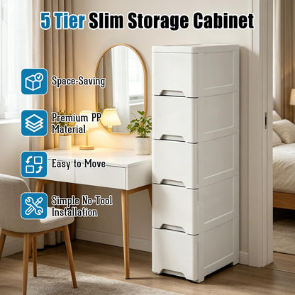 5 Tier Slim Storage Cabinet, Bathroom Storage Unit, Bathroom Drawers Unit