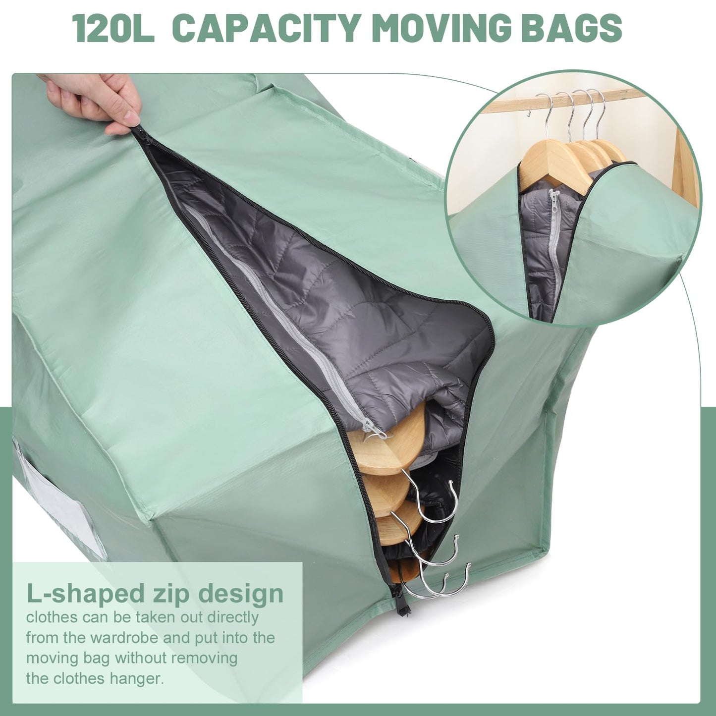 Dntorx 4 Pack 120L Moving Bags and Storage Bags, Large Moving Box with Zip