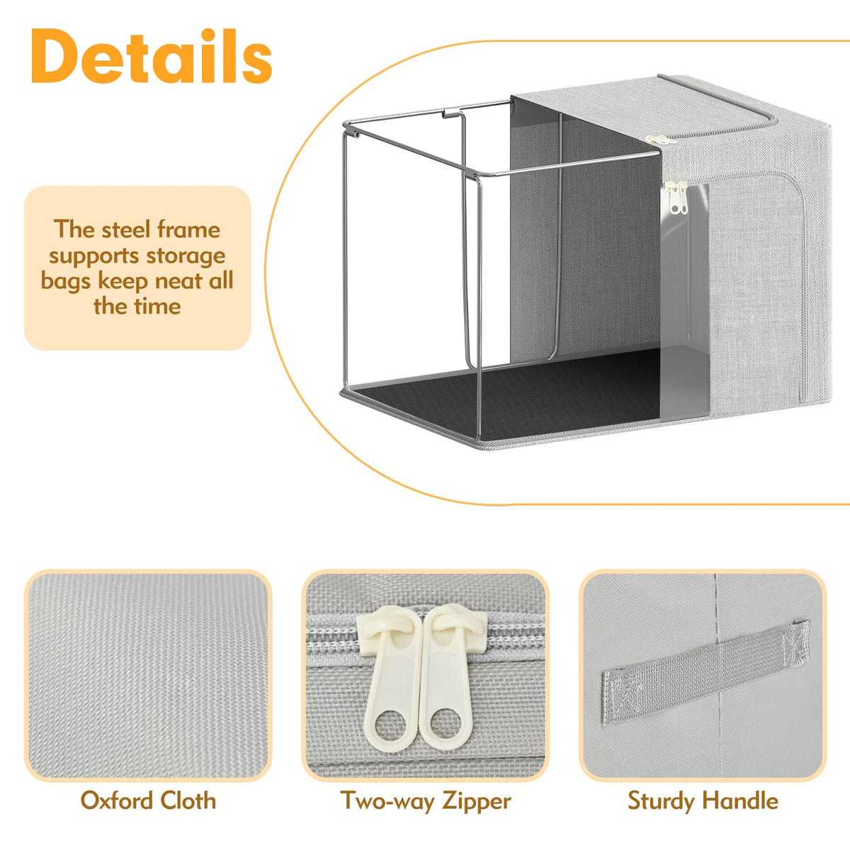 AIOR 2PCS 24L Clothes Storage Bags with Metal Frame, Foldable Fabric Storage Boxes with Clear Windows for Blankets Bedding Comforters