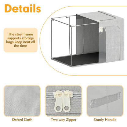 AIOR 2PCS 24L Clothes Storage Bags with Metal Frame, Foldable Fabric Storage Boxes with Clear Windows for Blankets Bedding Comforters