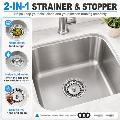 Kitchen Sink Plug Strainer, Stainless Steel Sink Plug Replacement for Approx. 83mm Old Plug Size, Actual Top Diameter Approx. 83mm