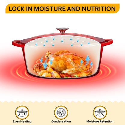 Velaze Cast Iron Casserole Dish with Lid, Non-Stick Cast Iron Dutch Oven for Home Baking, Braiser, Cooking,34cm/7.5L(Red)