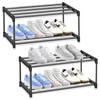 2-Tier Shoe Rack Small, Shoe Storage Organiser Set of 2, Durable Shoes Self