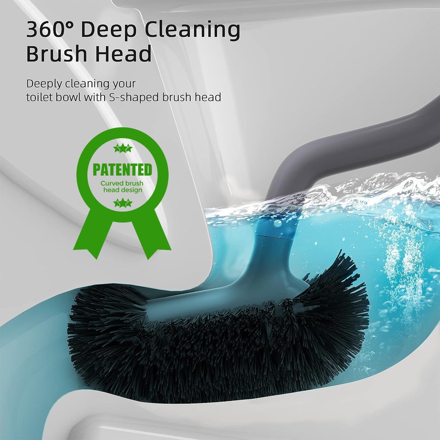 HAMITOR Toilet Bowl Brush Holder Set: Bathroom Deep Cleaning Toilet Cleaner Scrubber Under Rim with Curved Bristle for Dead Corner Clean