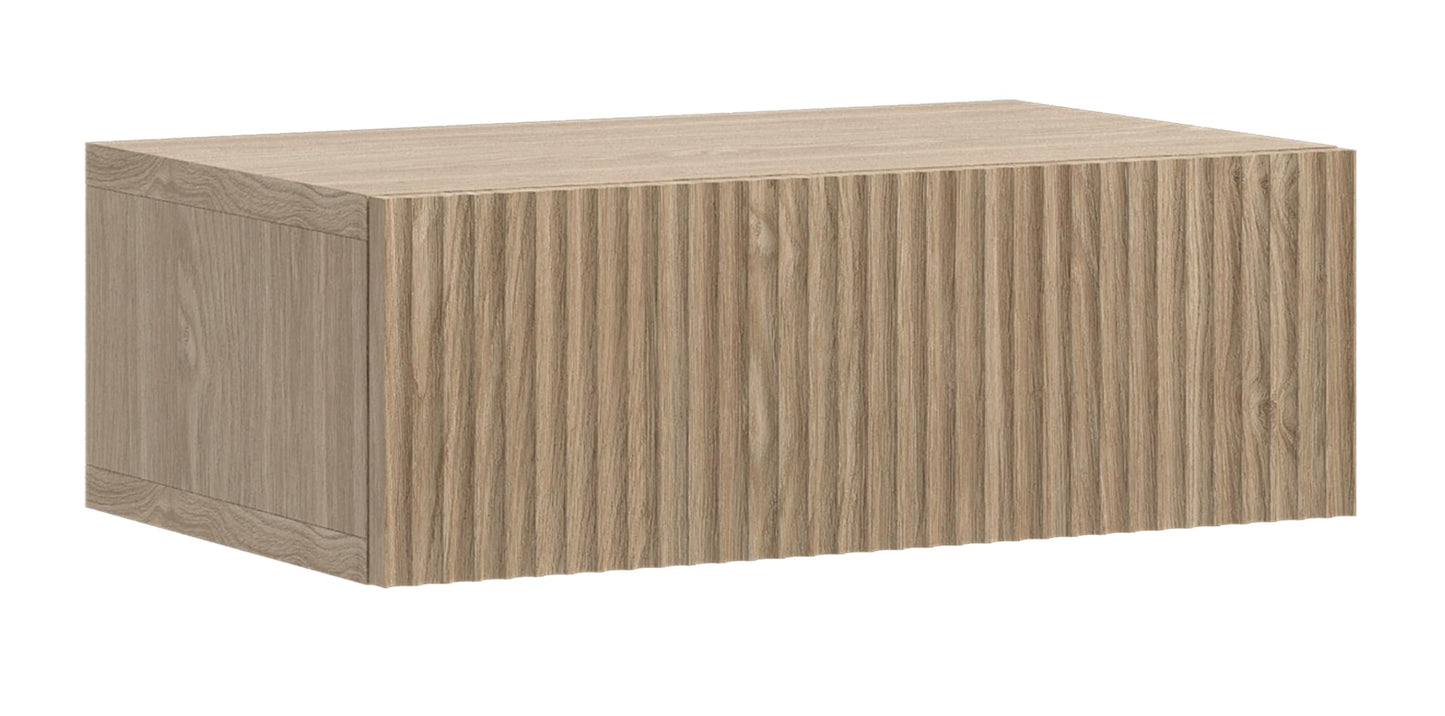 SELSEY Nolie Wall-Mounted Nightstand, Japandi Style Oak Bedside Table, 50 x 35.6 x 17 cm, Matte Finish with ABS Edging, MDF Fronts
