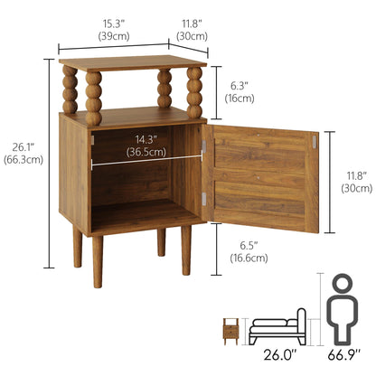 JERX Wooden Bedside Table, Nightstand with Storage Drawer and Open Wood Shelf, for Living Room, Bedroom and Small Spaces Walnut Brown