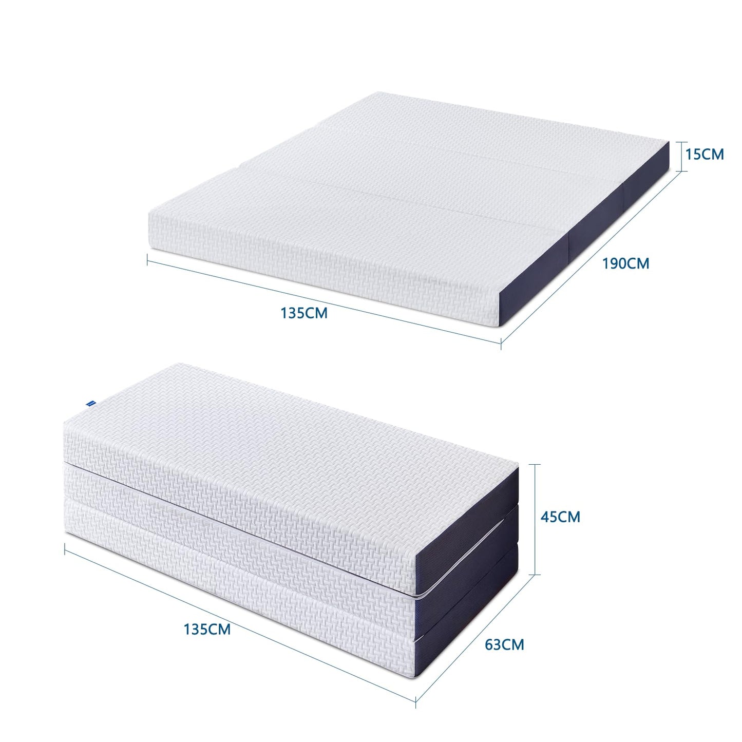 Inofia Folding Mattress Double,15cm Memory Foam Foldable Mattress, Guest Folding Mattress with Washable Cover,Foldable in Three,Bed in a