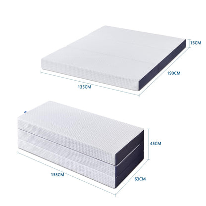 Inofia Folding Mattress Double,15cm Memory Foam Foldable Mattress, Guest Folding Mattress with Washable Cover,Foldable in Three,Bed in a