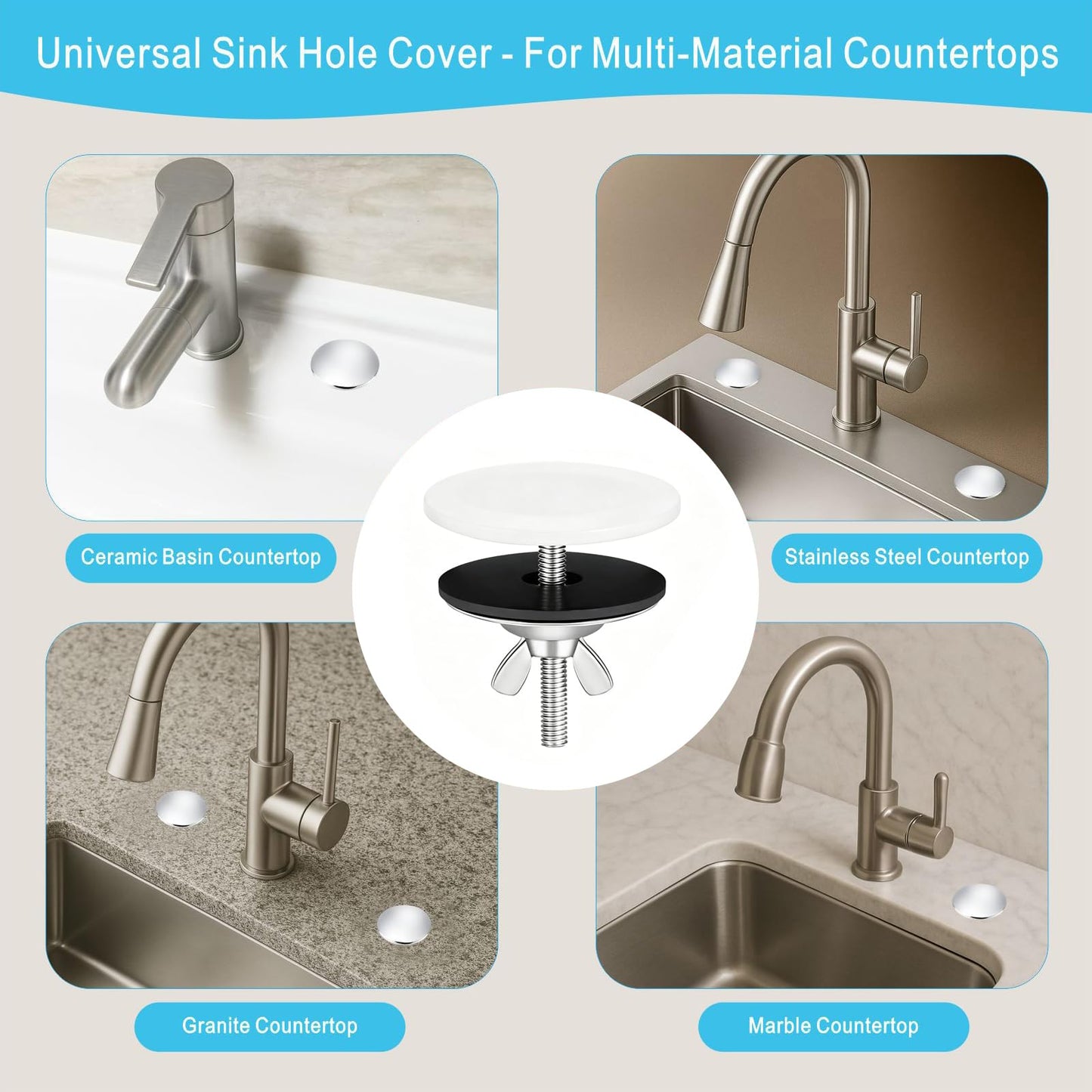 Sink Blanking Cap,Tap Hole Stopper Stainless Steel Sink Hole Cover Tap Blanking Plug for Kitchen Bathroom Overflow Cover Plug for Keeps Kitchen