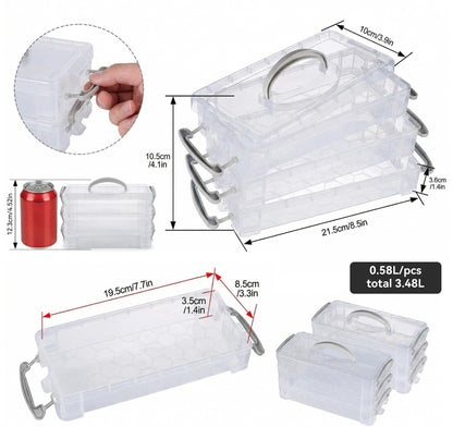 Anstore Storage Box with Handles, 2 x 3 Tier Clear Plastic Storage Box with Lid, Portable Pencil Case, Pen Drawing Tools Container Lid