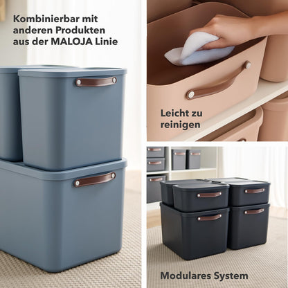 Rotho Maloja Storage Box with Lid 2 x 55 L Stackable Cream White