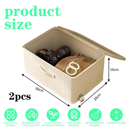 Zamety 2 Pcs Storage Box with Combination Lock, Lockable Storage Box, Fabric Organiser Box with lids, Foldable Storage Boxes for Bedding, Clothes