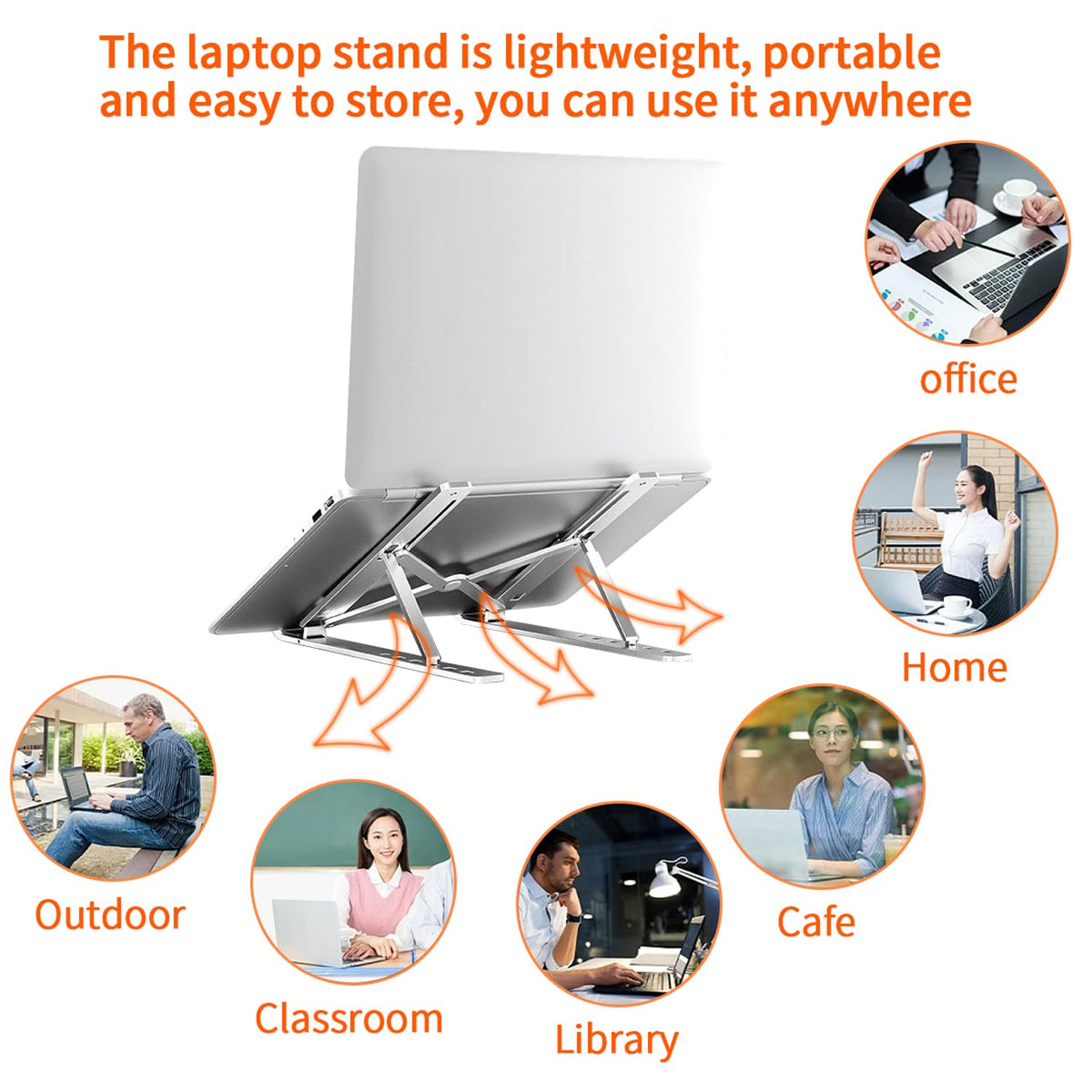 VPB Foldable Laptop Stand, Adjustable, Portable, Aluminium, Silver, 10-15.6 inch Laptops