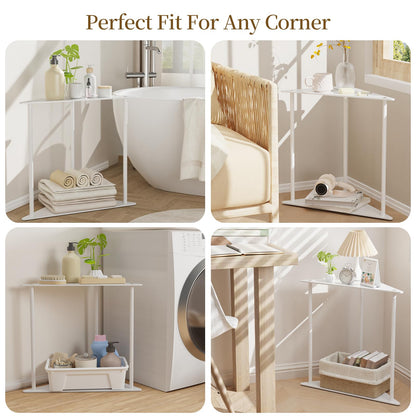 Yawinhe Triangle Metal Side Table,2-Tier Small Corner Table,White,2 Pack
