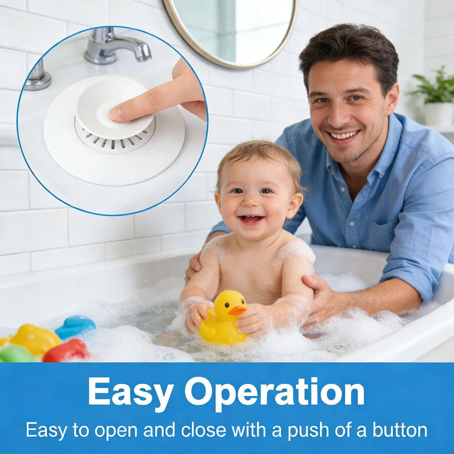 Universal Silicone Drain Plug - Washbasin Plug and Bathtub Plug with Press and Hair Strainer Function - Practical Drain Strainer for Washbasins