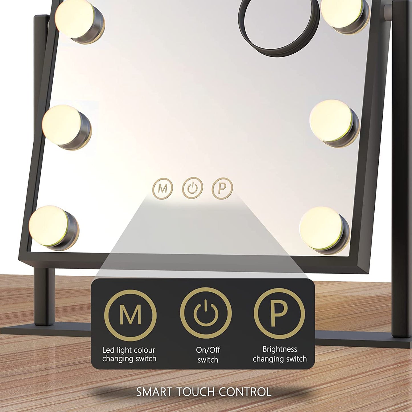 TUREWELL Hollywood Makeup Mirror with Lights,Large Lighted Vanity Mirror with 3 Color Light & 12 Dimmable Led Bulbs,Smart Lighted Touch Control Screen