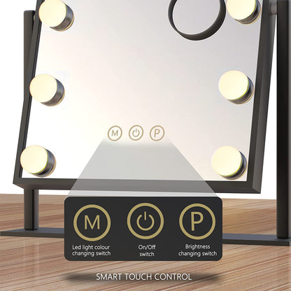TUREWELL Hollywood Makeup Mirror with Lights,Large Lighted Vanity Mirror with 3 Color Light & 12 Dimmable Led Bulbs,Smart Lighted Touch Control Screen