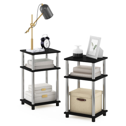 Furinno JUST Side Table Set of 2, 3-Tier End Tables, Open Shelves Night Stand, Nightstand, Toolless Assembly, for Living Room, Bedroom