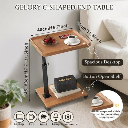 C Table End Table Adjustable Height 360° Swivel TV Tray Table With Wheels