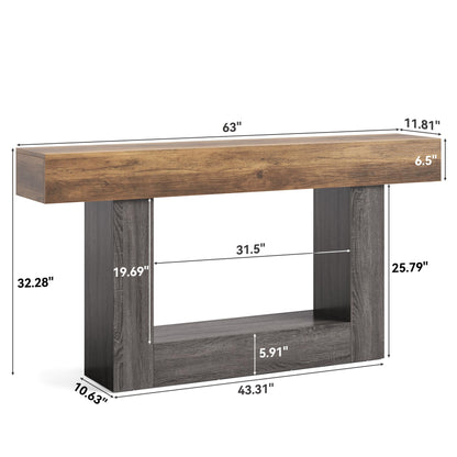 LITTLE TREE 63 Inches Long Console Table, 2-Tier Farmhouse Sofa Table Behind Couch, Large Narrow Entryway Table for Living Room
