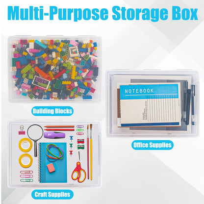WOPPLXY 6 PCS Plastic A4 Storage Boxes with Lids, Clear A4 File Portable Project Case Organiser, Stackable File Paper Box for Document, Stationery