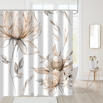 Hnmdmyi Watercolor Floral Shower Curtain 180x200, Brown Boho Flower Leaf Modern Minimalist Aesthetic Art Bathroom Curtains Waterproof Polyester
