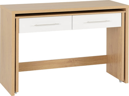 Seconique Seville 2 Drawer Slider Desk in White Gloss/Light Oak