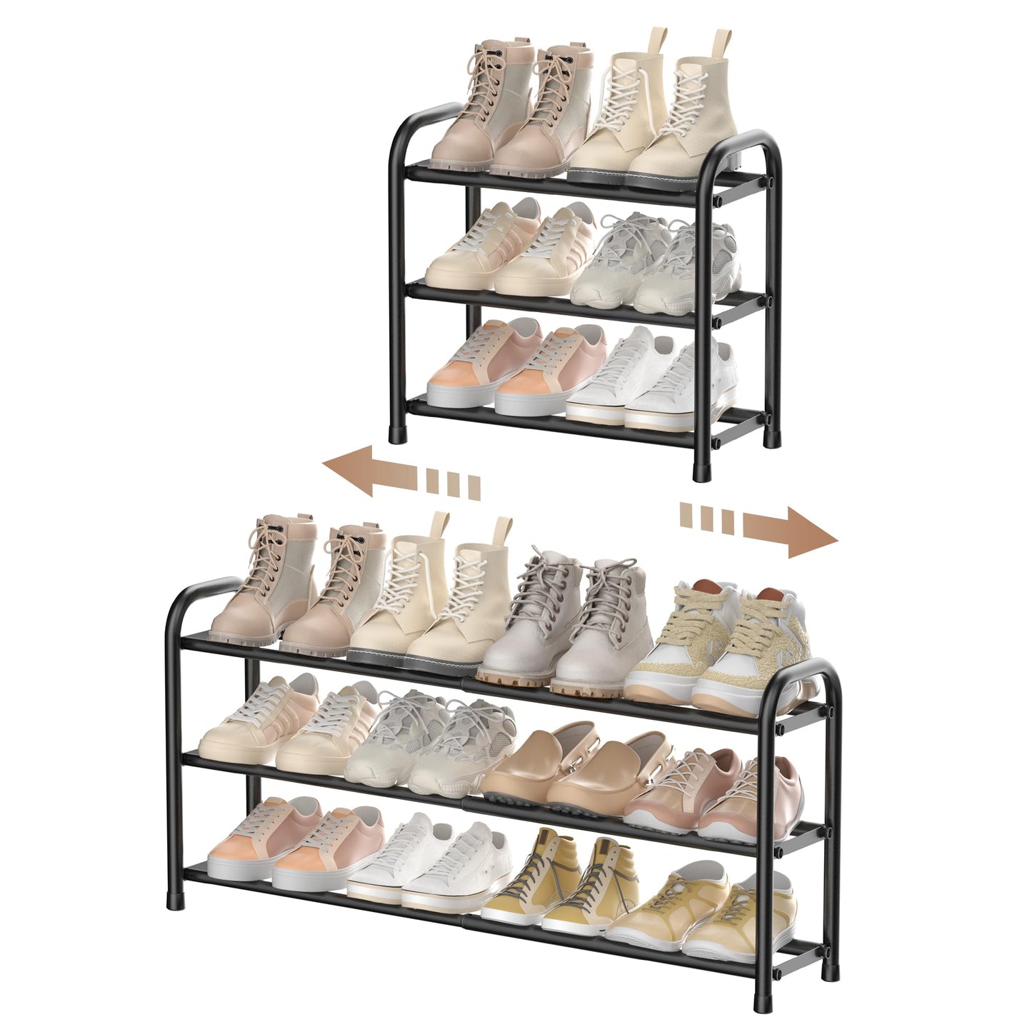 ENJOYBASICS Expandable Shoe Rack, 3 Tier Adjustable Shoe Storage Shelf
