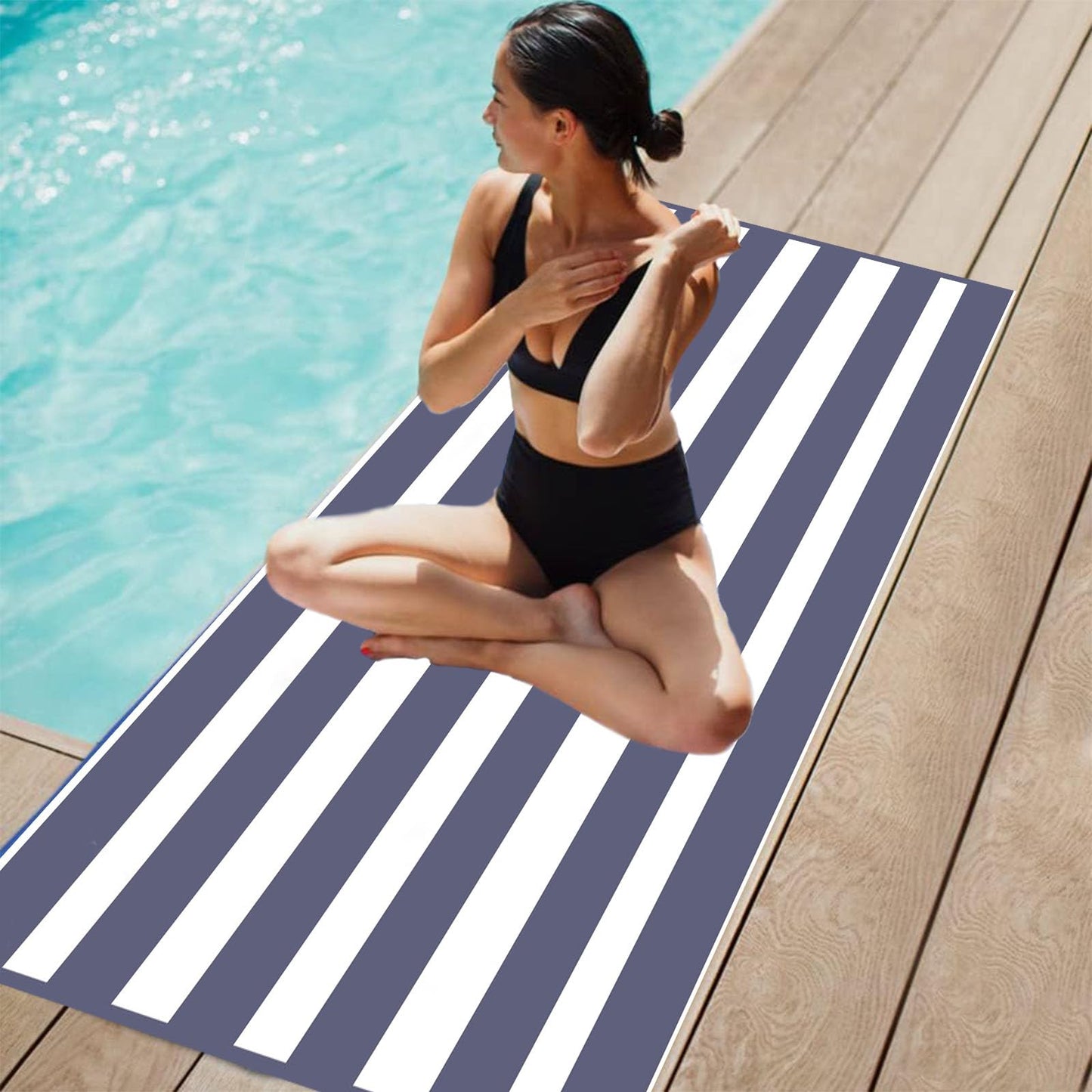 Large Thin Microfibre Beach Towel with Bag for Adult Men Women,160x90cm Gray Stripe Beach Towels Quick Dry Sand Free Lightweight Swim Bath Towel for