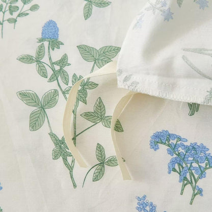 Ruccit White Floral Duvet Cover Set Double 100% Cotton Duvet Cover Double Bed 3pcs Garden Blue Green Chic Flower Bedding Set with Zipper Closure