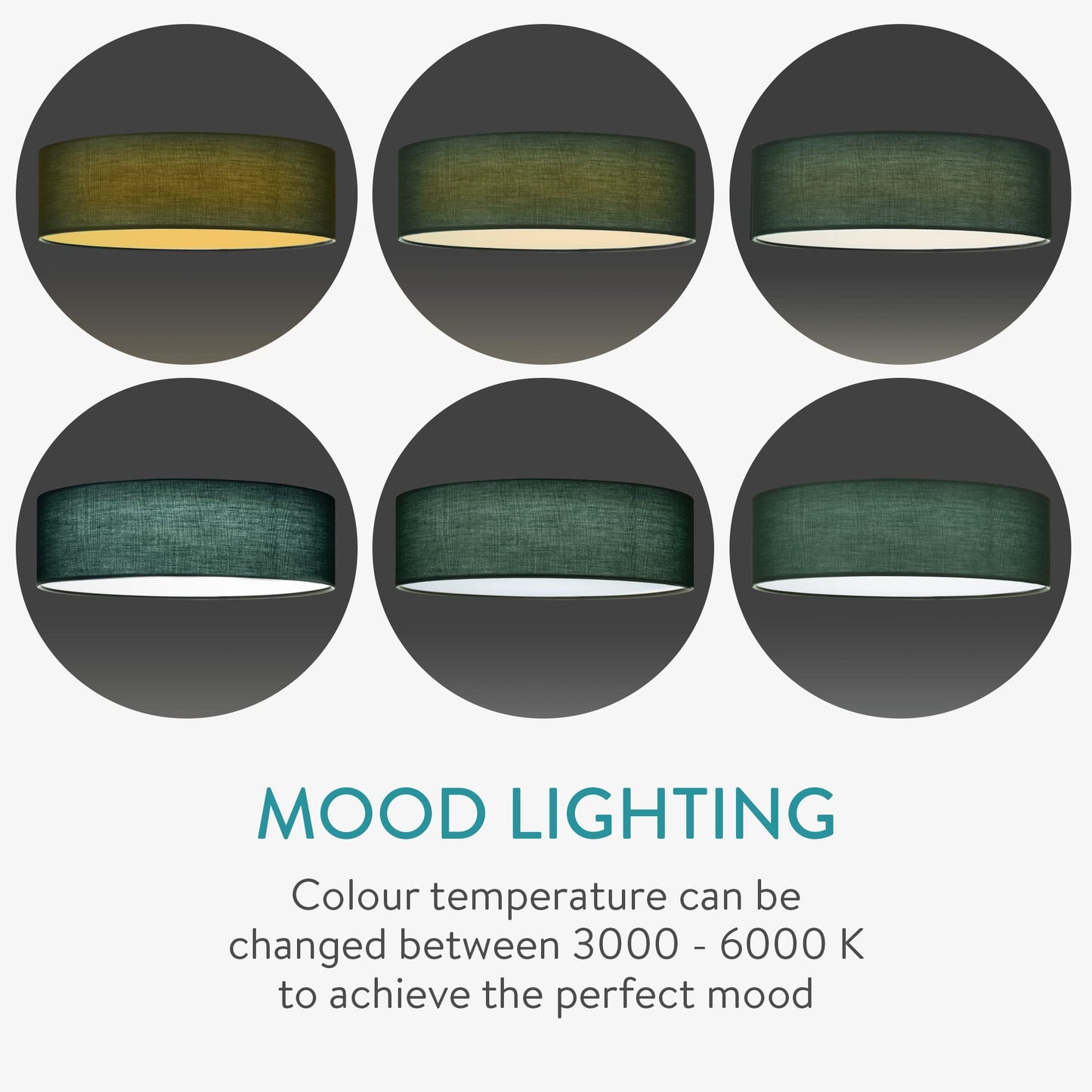 Navaris Round Fabric LED Ceiling Light - 40cm (15.8") Diameter Remote Controlled Round Flush Mount Ceiling Lamp with Dimmer, Temperature Change - Dark