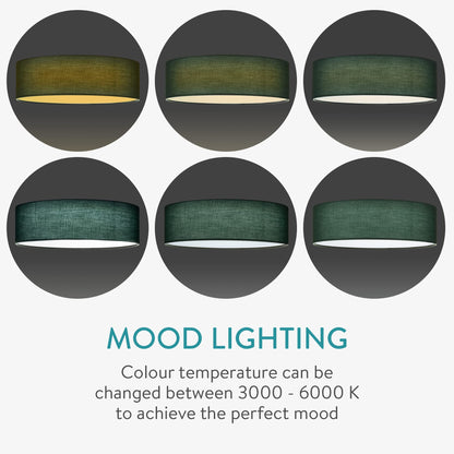 Navaris Round Fabric LED Ceiling Light - 40cm (15.8") Diameter Remote Controlled Round Flush Mount Ceiling Lamp with Dimmer, Temperature Change - Dark