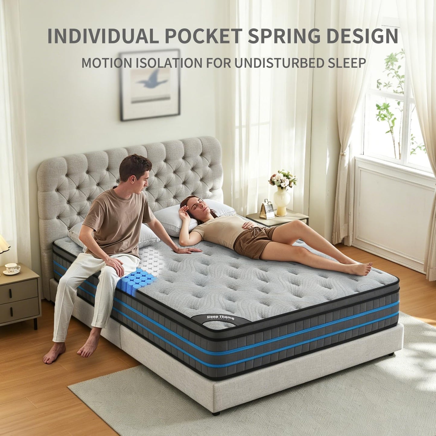 SleepTheme 3FT, Single Mattress,90x190x28cm Hybrid Pocket Sprung, Med Firm